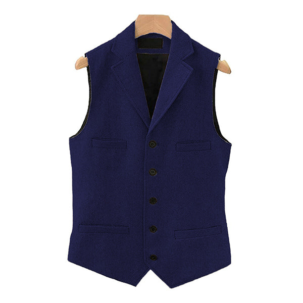 Herren Vintage Weste aus Wollmischung mit Reverskragen und Einreiher-Design