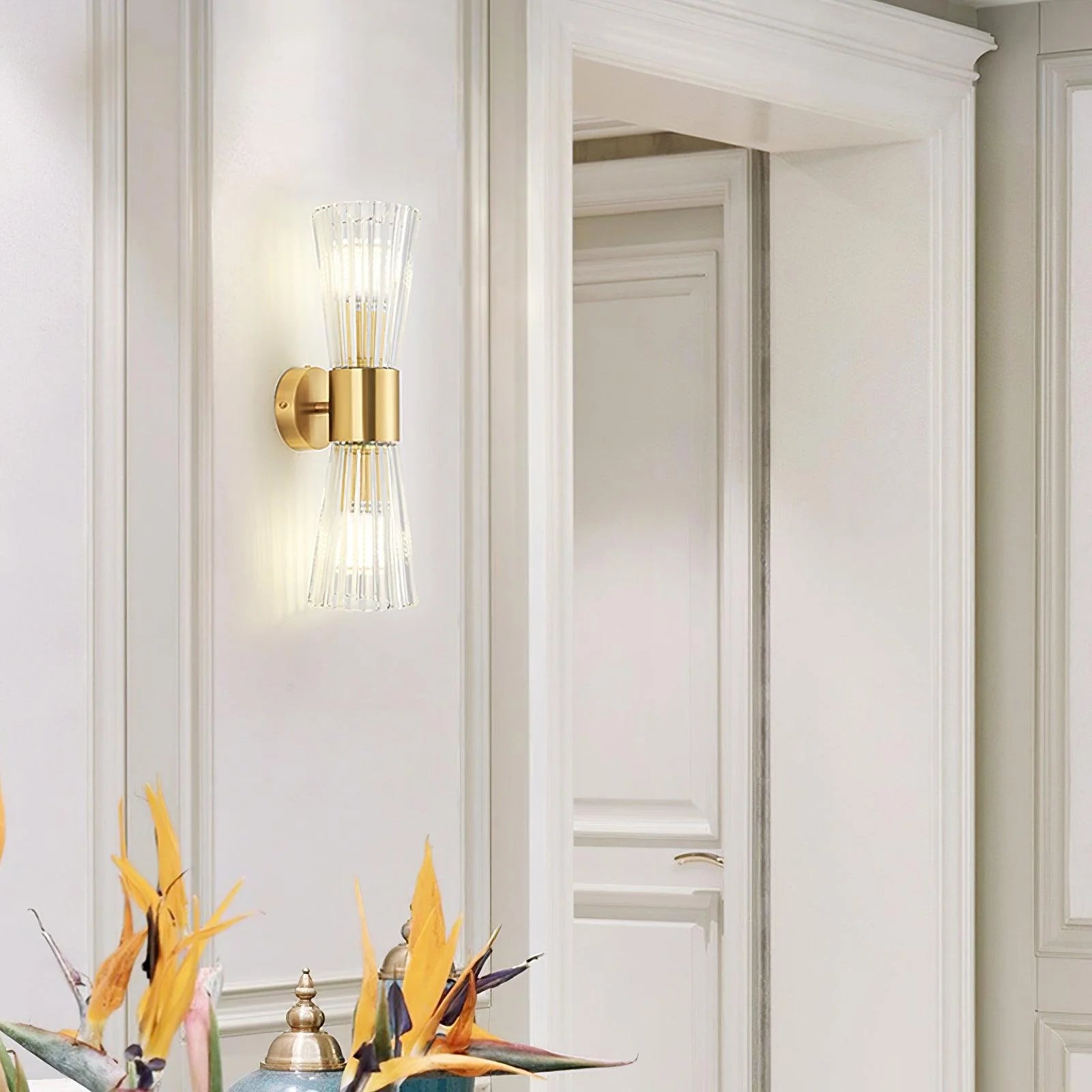 Modern Crystal Wall Sconce with Brass Finish
