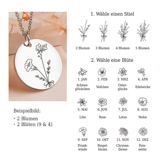"Baue deinen Blumenstrauß" - Personalisierte Geburtsmonats-Blumen-Kette - Geschenk für Frauen, Mutter, Oma, Schwestern, Freund