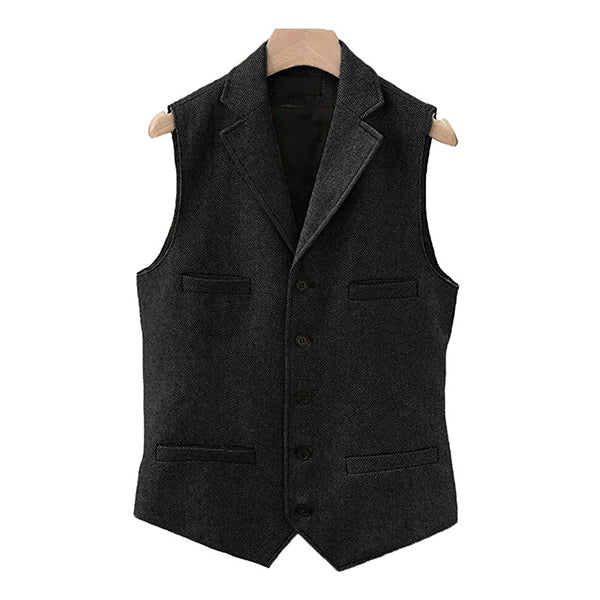 Herren Vintage Weste aus Wollmischung mit Reverskragen und Einreiher-Design