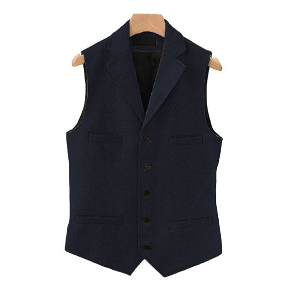 Herren Vintage Weste aus Wollmischung mit Reverskragen und Einreiher-Design