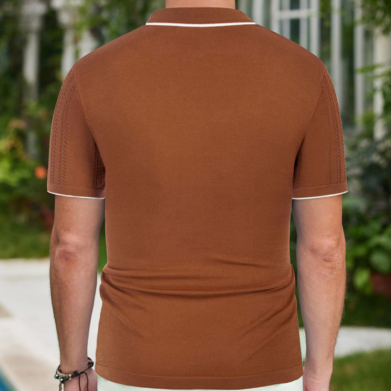 Herren Gestricktes Kurzarm-Poloshirt mit Knopfleiste
