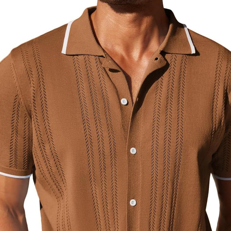 Herren Gestricktes Kurzarm-Poloshirt mit Knopfleiste