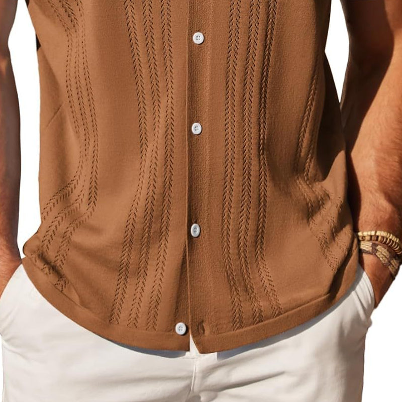 Herren Gestricktes Kurzarm-Poloshirt mit Knopfleiste