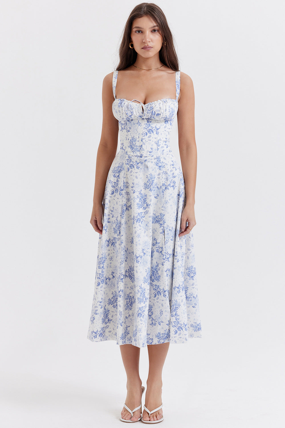 Midikleid mit Blumendruck und Schlitz
