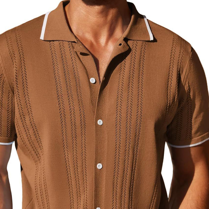 Herren Gestricktes Kurzarm-Poloshirt mit Knopfleiste