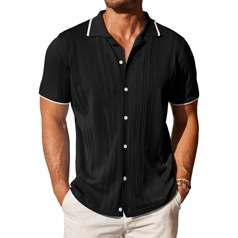 Herren Gestricktes Kurzarm-Poloshirt mit Knopfleiste