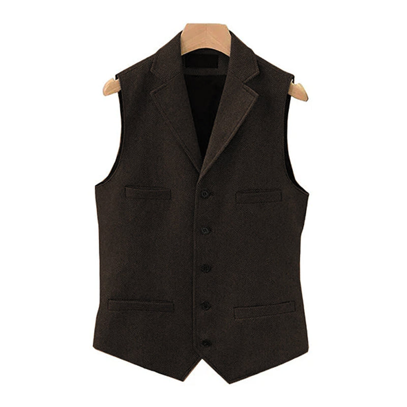 Herren Vintage Weste aus Wollmischung mit Reverskragen und Einreiher-Design