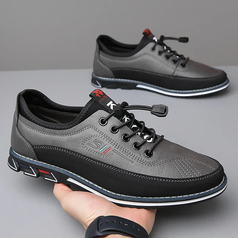 Herren Freizeit-Ledersneaker mit Kontrastsohle und Ziernähten