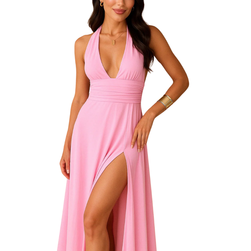 Damen Maxikleid mit Schlitz – Elegantes Open-Leg Design aus Hochwertigem Stoff