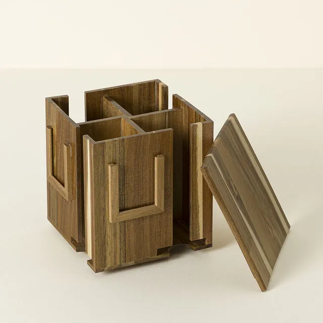 Drehbare Teebox aus Holz mit Fächern