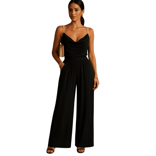 Damen Jumpsuit Elegant Polyester Weites Bein für Hochzeit und Festlichkeiten