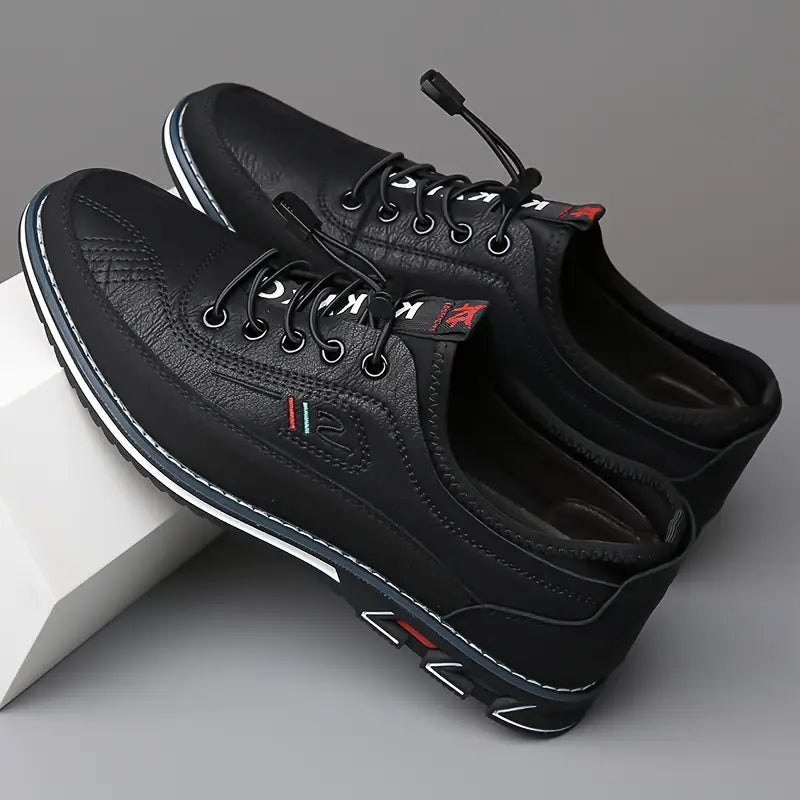 Herren Freizeit-Ledersneaker mit Kontrastsohle und Ziernähten