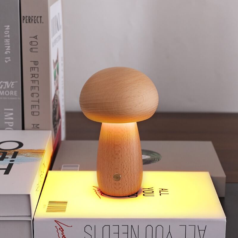 Holz Pilz Tischlampe