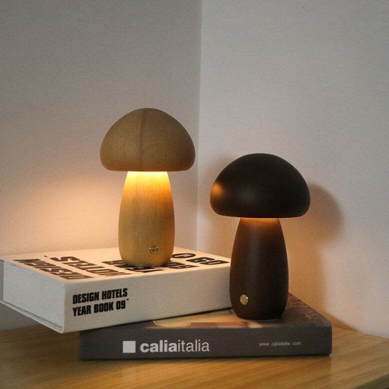 Holz Pilz Tischlampe