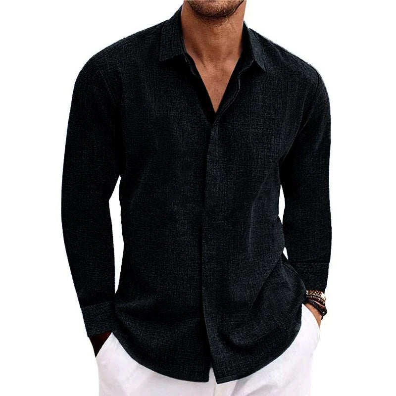 Herren Freizeithemd aus Baumwolle Leinen mit Reverskragen und Slim Fit Langarm