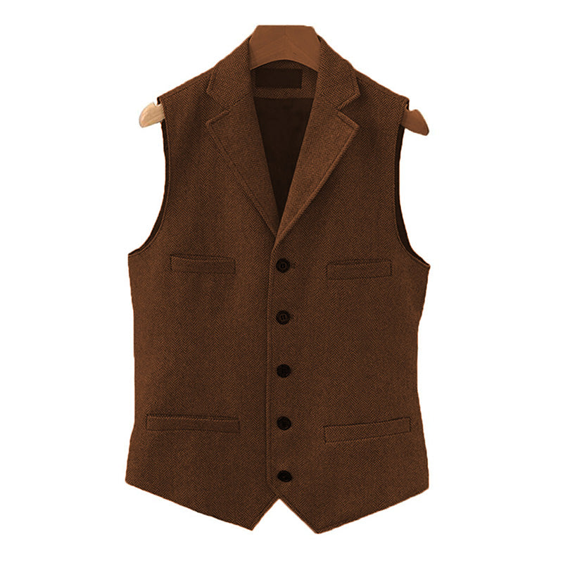 Herren Vintage Weste aus Wollmischung mit Reverskragen und Einreiher-Design
