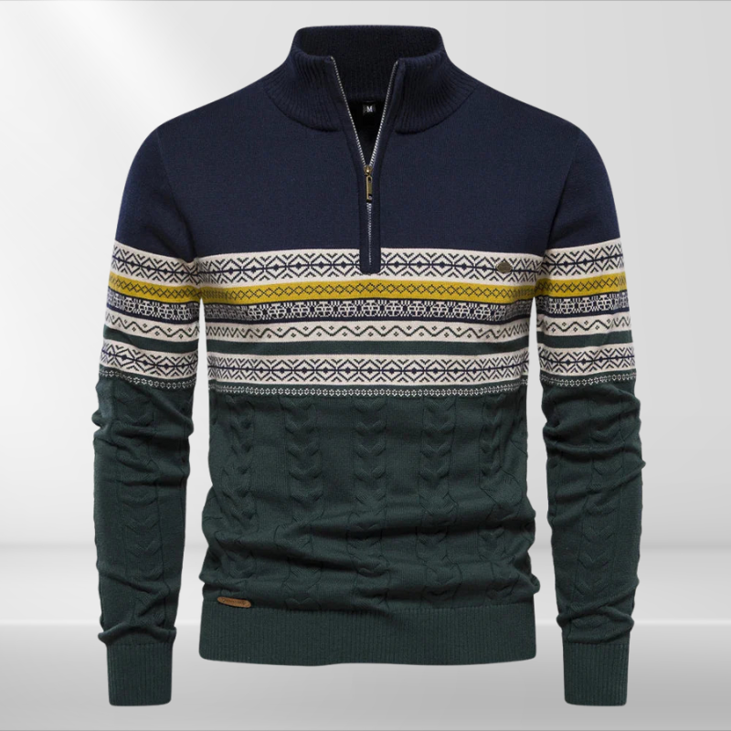 Herren Pullover mit Retro-Muster und Stehkragen