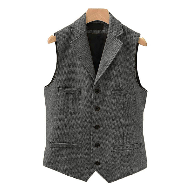 Herren Vintage Weste aus Wollmischung mit Reverskragen und Einreiher-Design