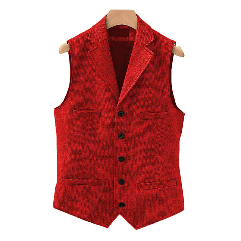 Herren Vintage Weste aus Wollmischung mit Reverskragen und Einreiher-Design