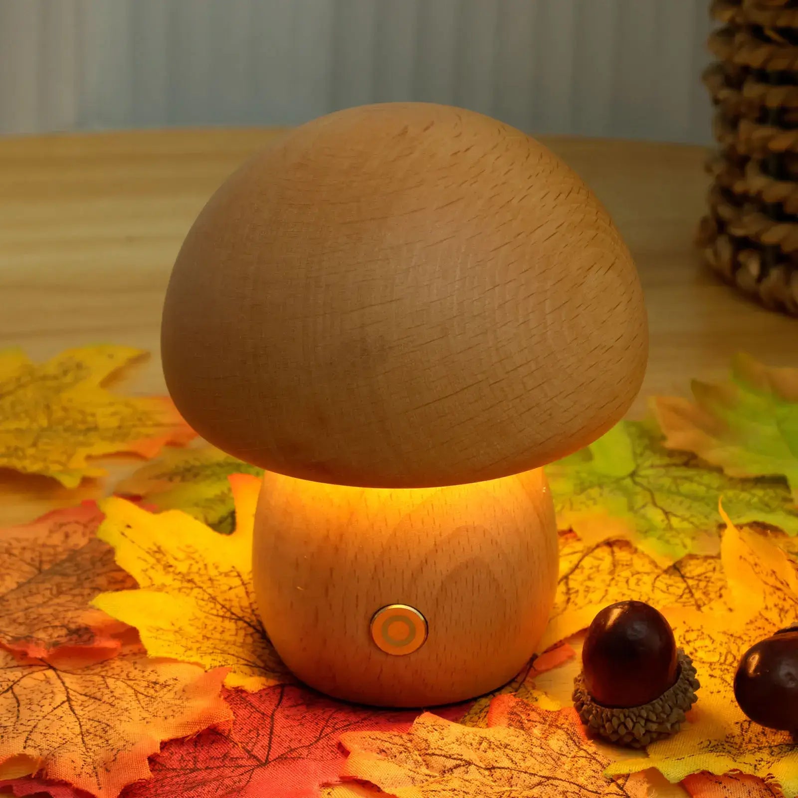 Holz Pilz Tischlampe