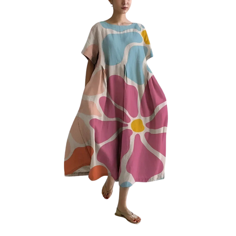 Locker geschnittenes Midikleid mit farbenfrohem Blumenprint