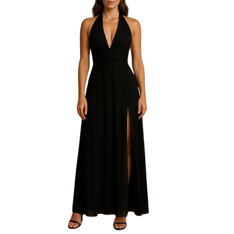 Damen Maxikleid mit Schlitz – Elegantes Open-Leg Design aus Hochwertigem Stoff