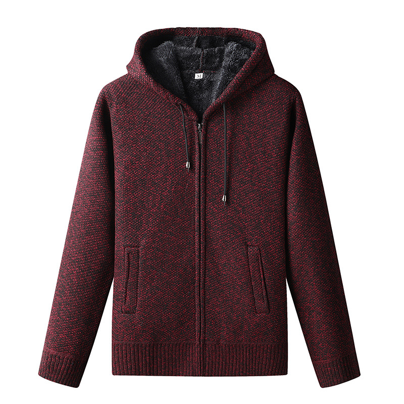 Gefütterte Herren-Strickjacke mit Kapuze und Reißverschluss