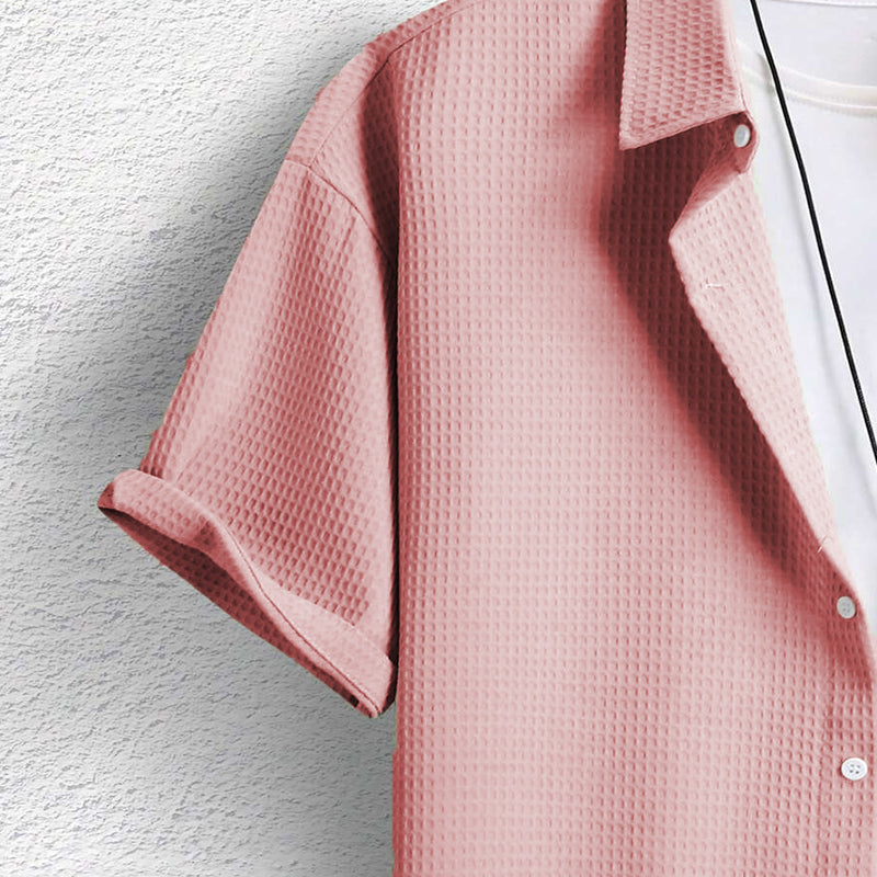 Herren Waffel-Strickmuster Hemd im eleganten Design