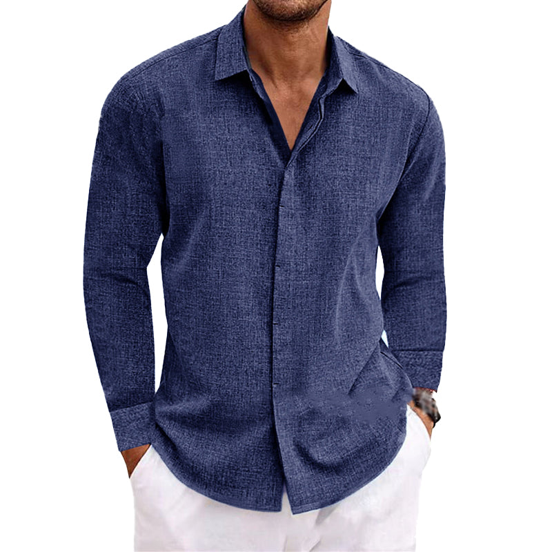 Herren Freizeithemd aus Baumwolle Leinen mit Reverskragen und Slim Fit Langarm