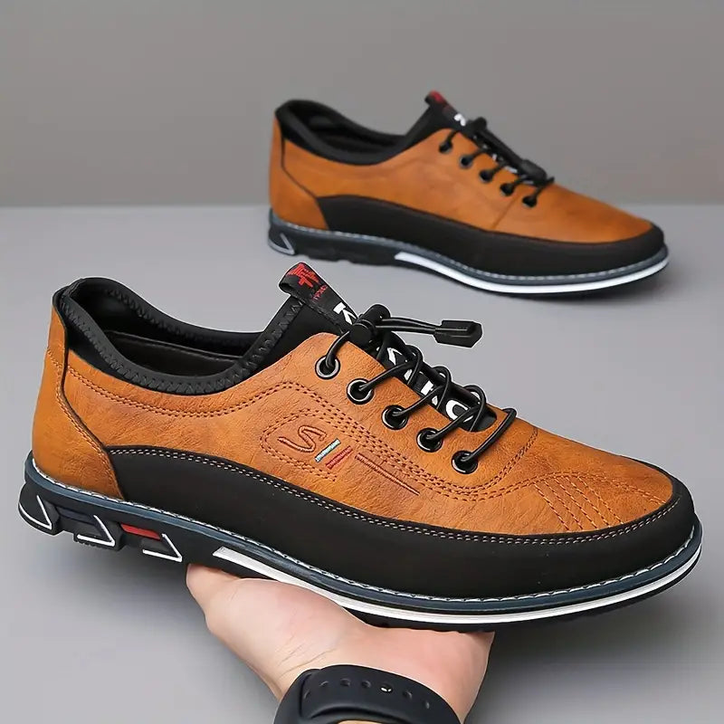 Herren Freizeit-Ledersneaker mit Kontrastsohle und Ziernähten
