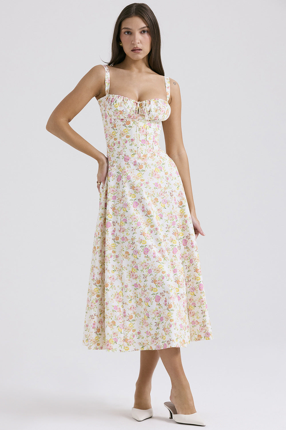 Midikleid mit Blumendruck und Schlitz