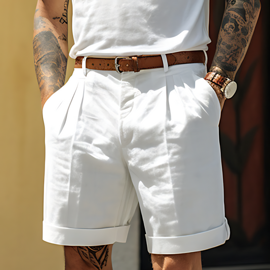 Herren Leinen-Shorts mit Bundfalte