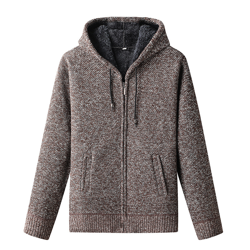 Gefütterte Herren-Strickjacke mit Kapuze und Reißverschluss