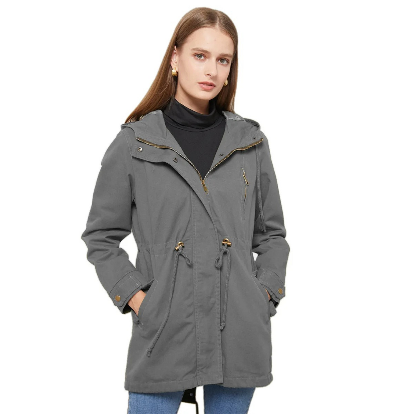 Wasserabweisende Damenjacke mit Kapuze für Frühling und Herbst