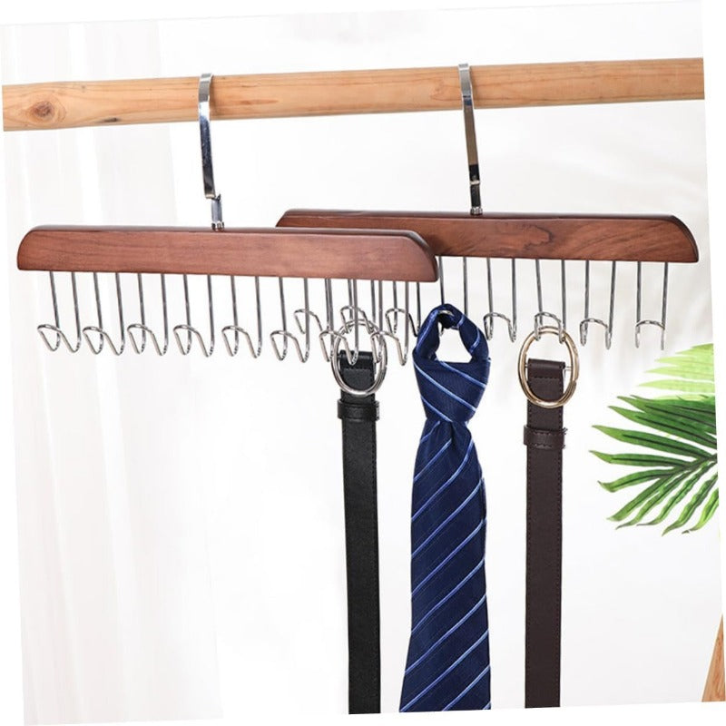 Solid Wood & Steel Multi-Hook Closet Hanger