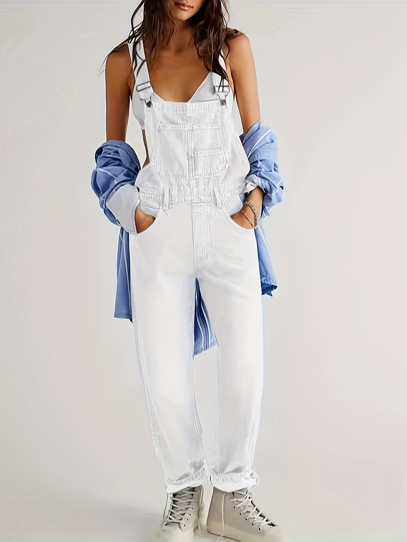 Damen Jeans Jumpsuit aus Denim mit lockerer Passform und Taschen