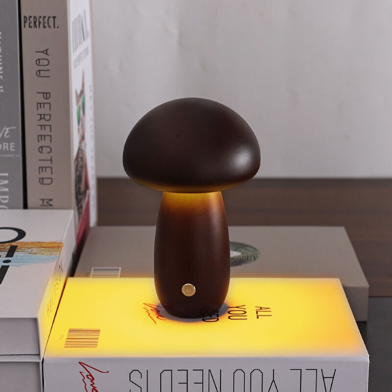 Holz Pilz Tischlampe