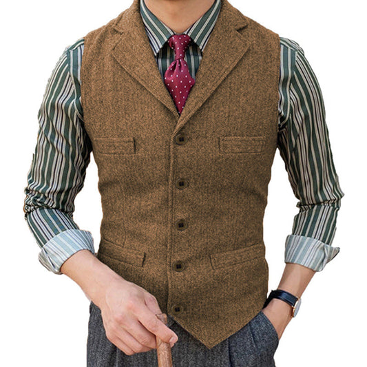 Herren Vintage Weste aus Wollmischung mit Reverskragen und Einreiher-Design