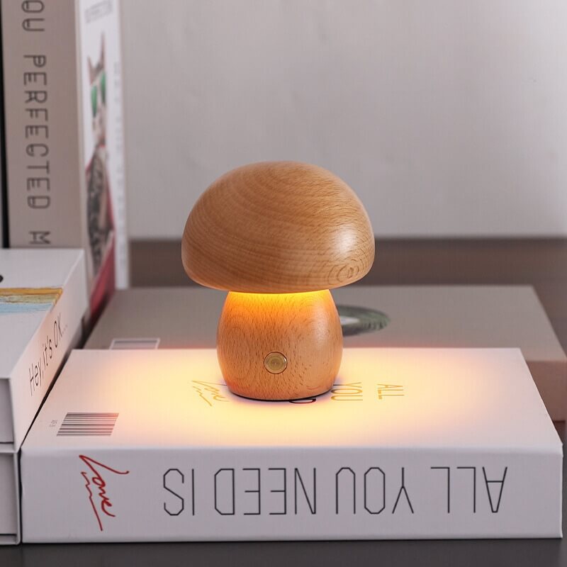Holz Pilz Tischlampe