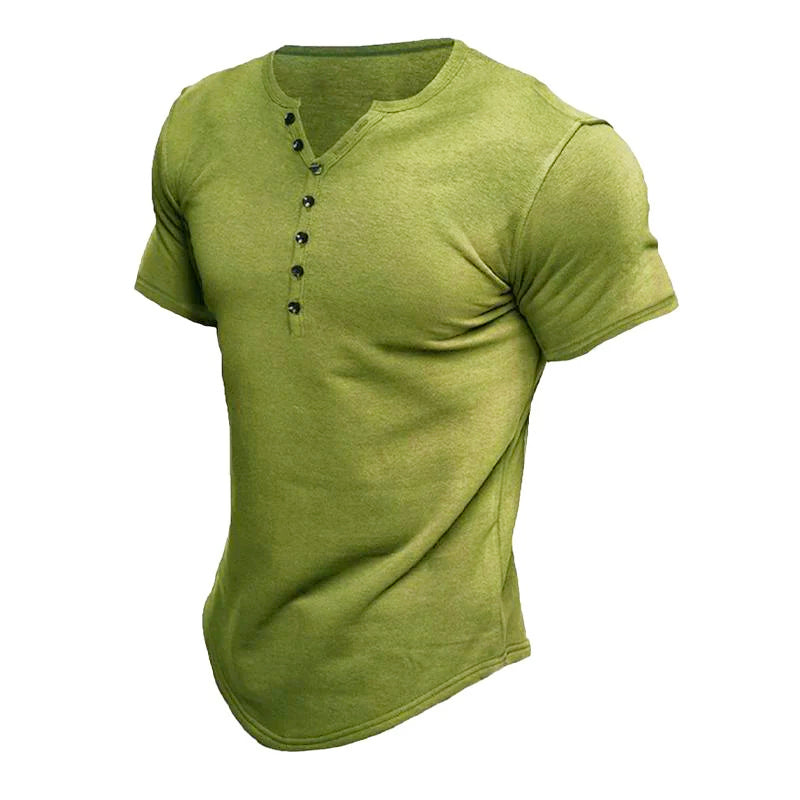 Herren Henley-T-Shirt mit Knopfleiste aus Baumwollmischung in Uni-Farbe