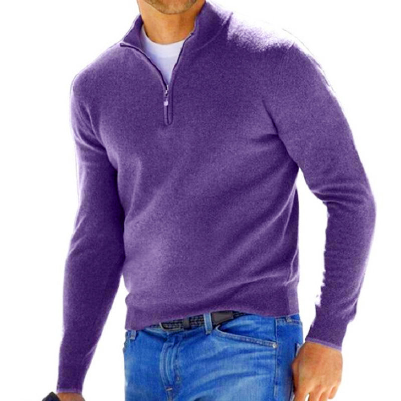 Herren Pullover mit Reißverschlusskragen in Uni-Farben