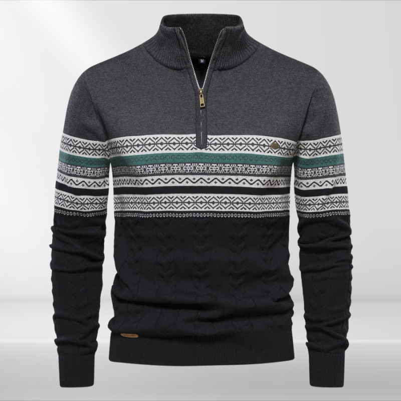 Herren Pullover mit Retro-Muster und Stehkragen