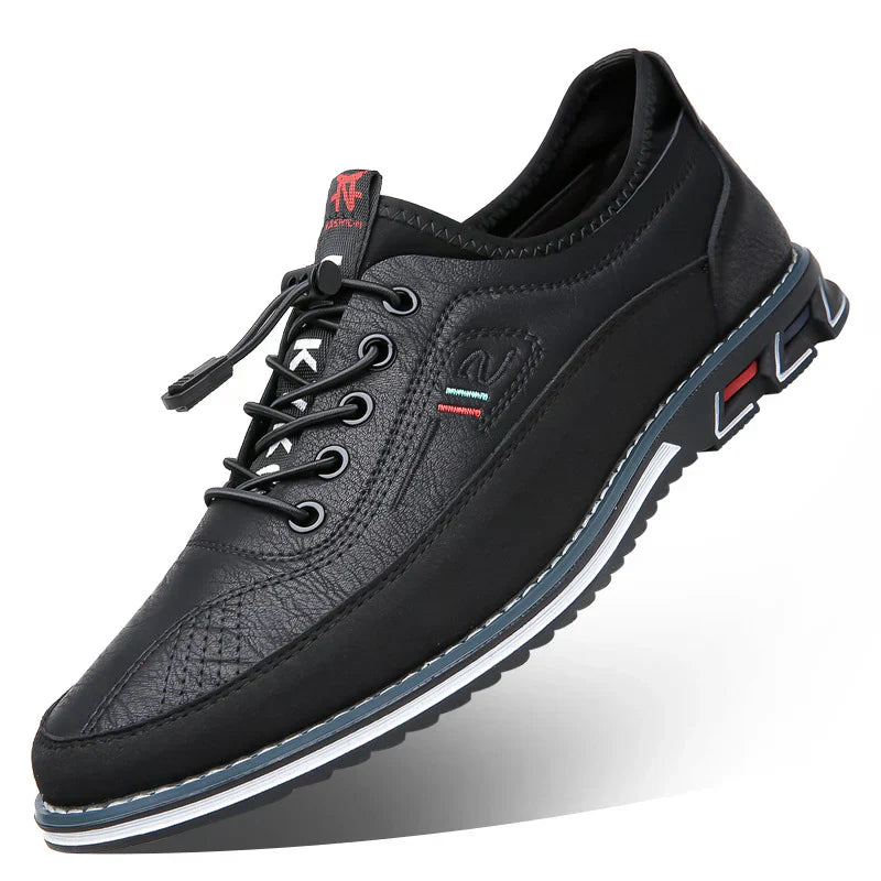 Herren Freizeit-Ledersneaker mit Kontrastsohle und Ziernähten