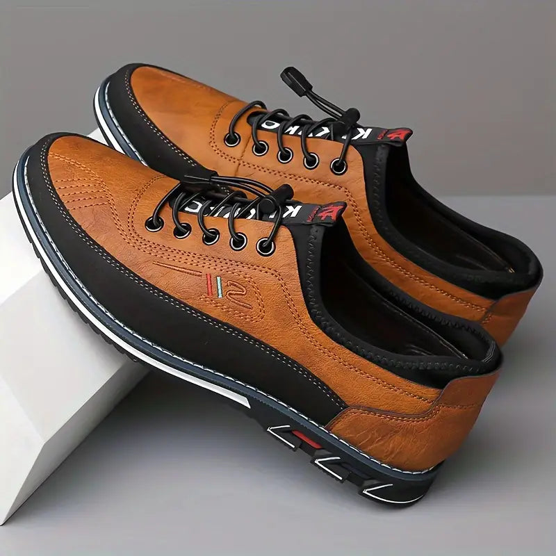Herren Freizeit-Ledersneaker mit Kontrastsohle und Ziernähten