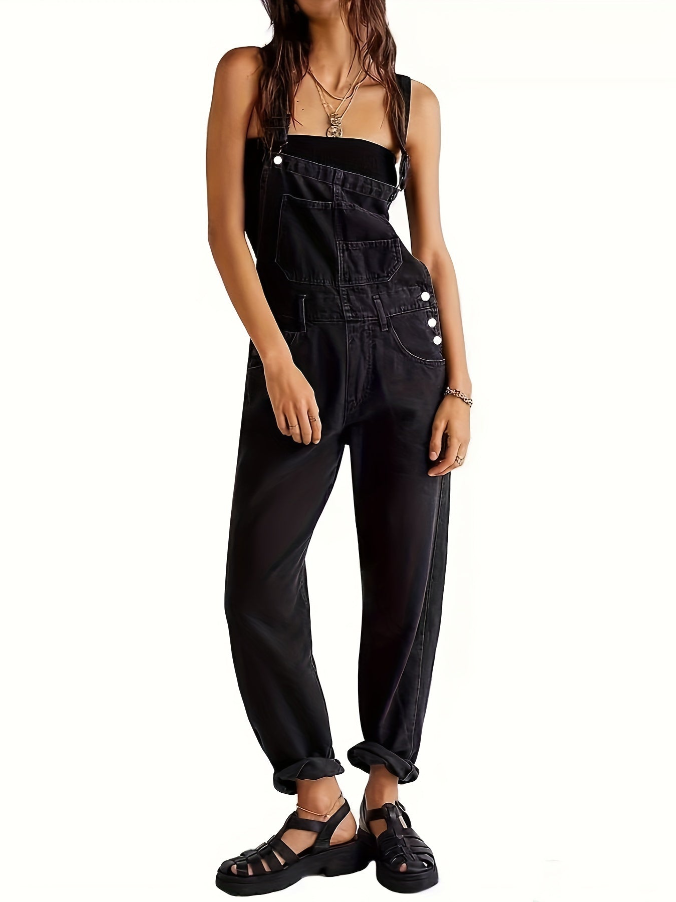 Damen Jeans Jumpsuit aus Denim mit lockerer Passform und Taschen
