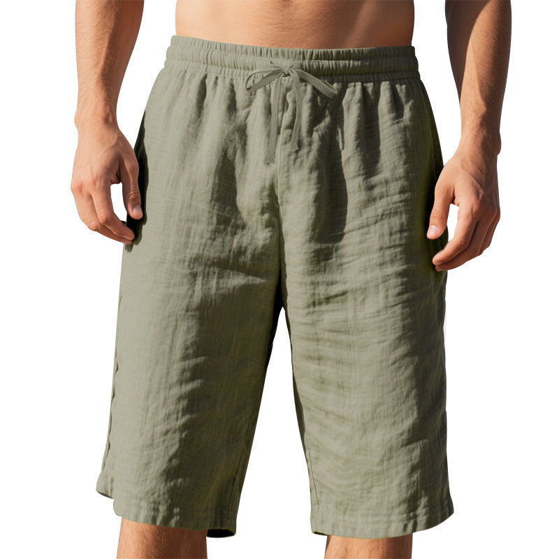 Herren Sommer-Shorts aus Baumwoll-Leinen mit elastischem Bund