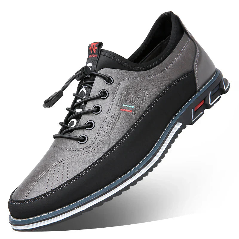 Herren Freizeit-Ledersneaker mit Kontrastsohle und Ziernähten