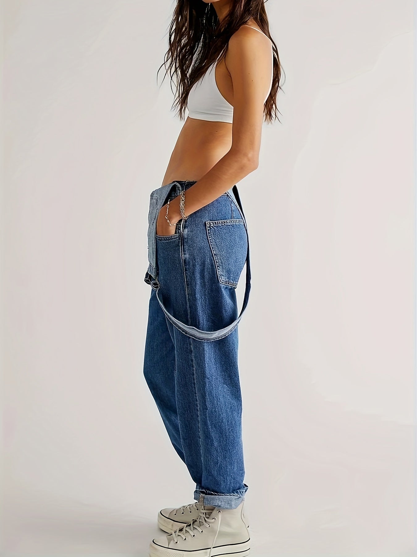 Damen Jeans Jumpsuit aus Denim mit lockerer Passform und Taschen