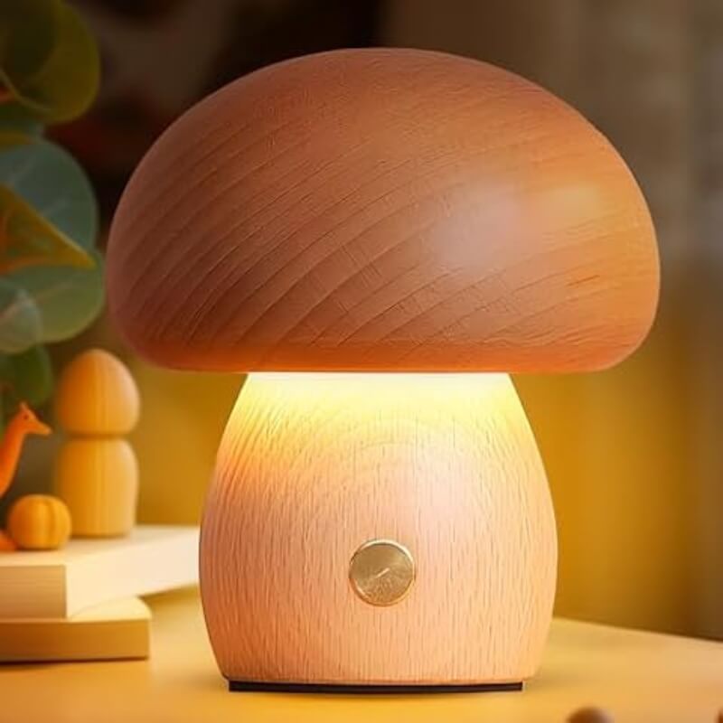 Holz Pilz Tischlampe